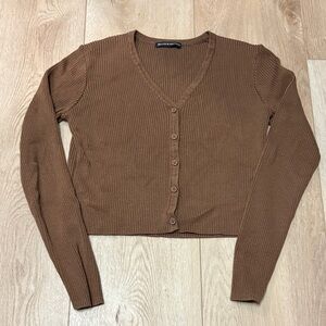Brandy Melville Brown Ribbed V-Neck Sweater